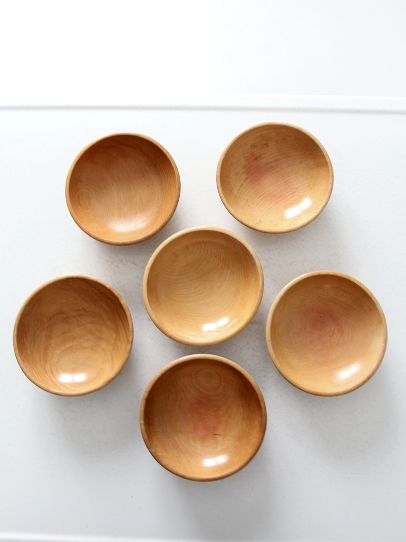 mid century Japanese wood serving bowls set 6