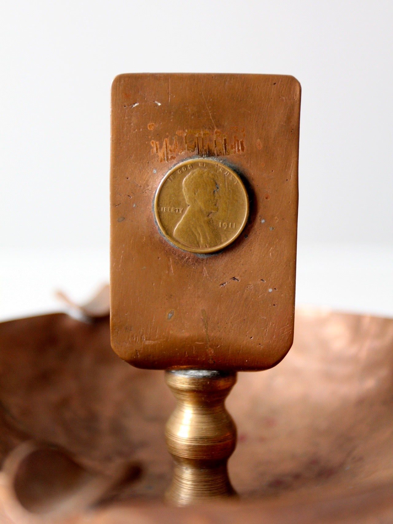 antique hammered copper ashtray