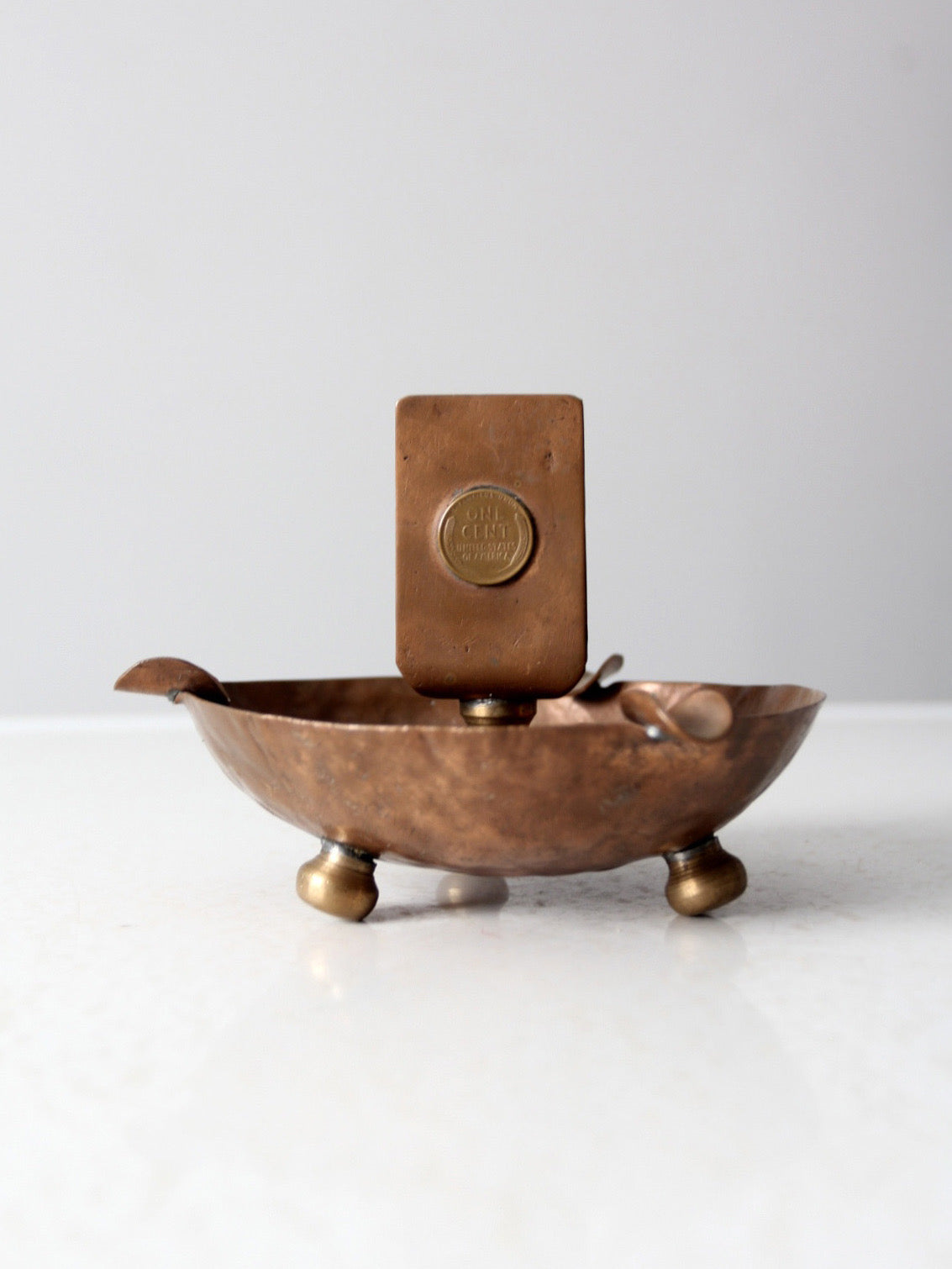 antique hammered copper ashtray
