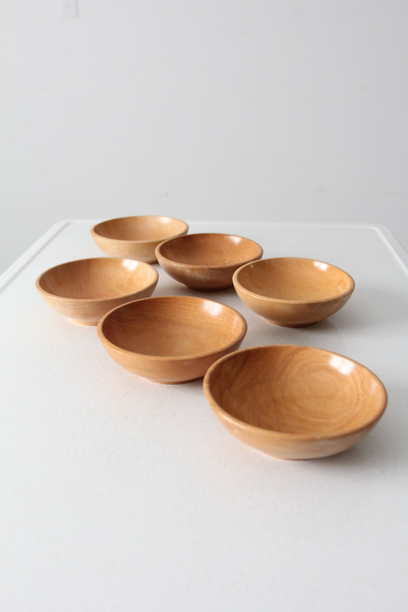 mid century Japanese wood serving bowls set 6