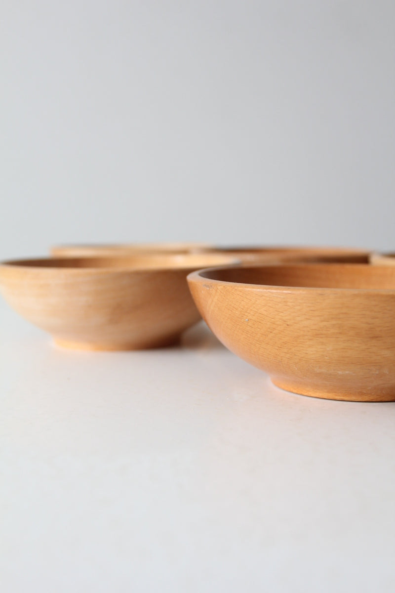 mid century Japanese wood serving bowls set 6