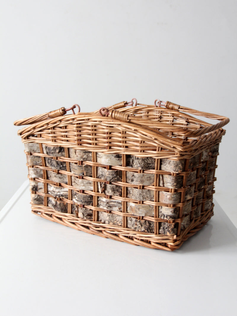 vintage wicker and birch bark basket