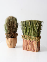 vintage decorative dried grass topiaries pair