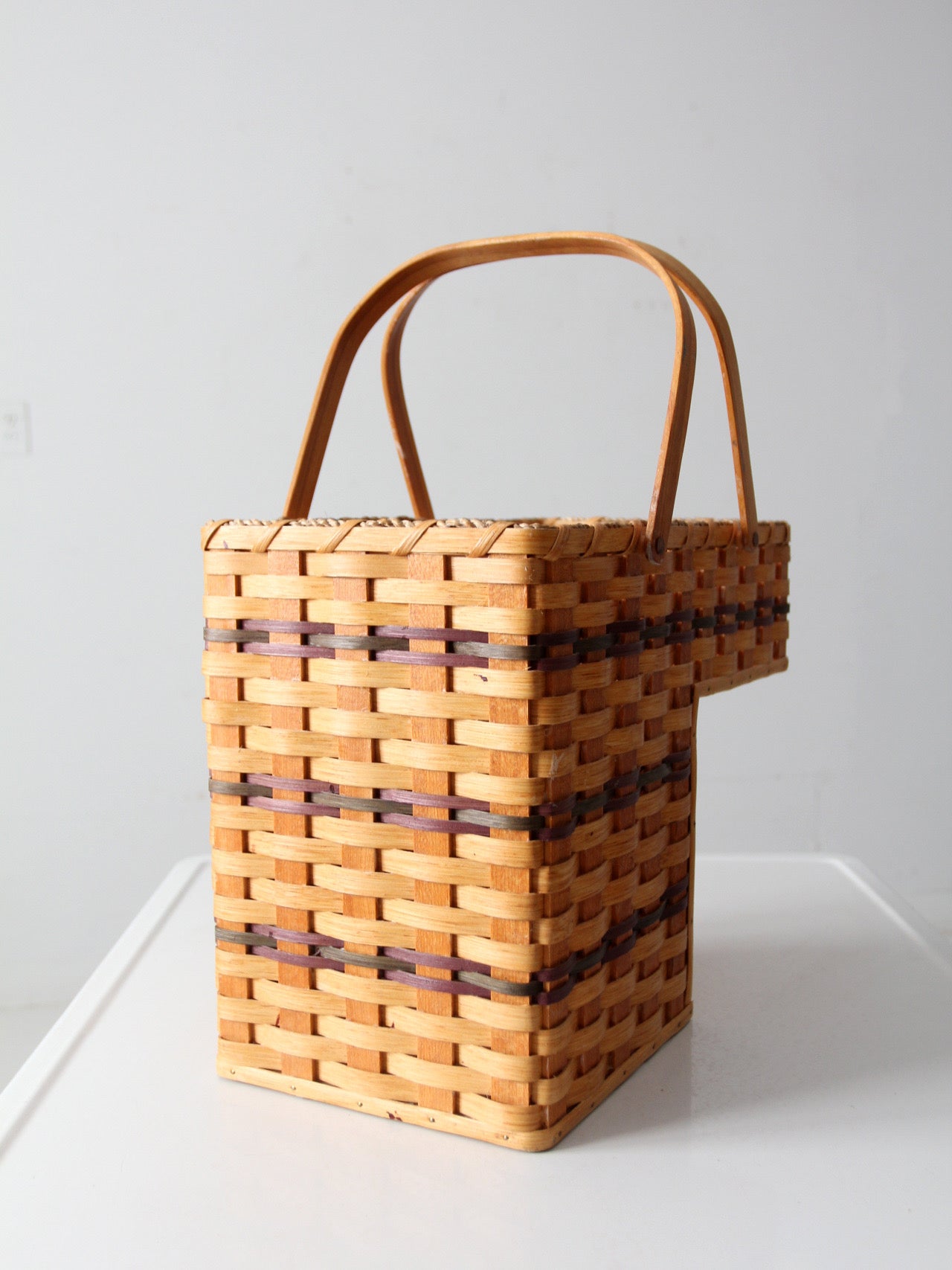 vintage splint weave stair basket