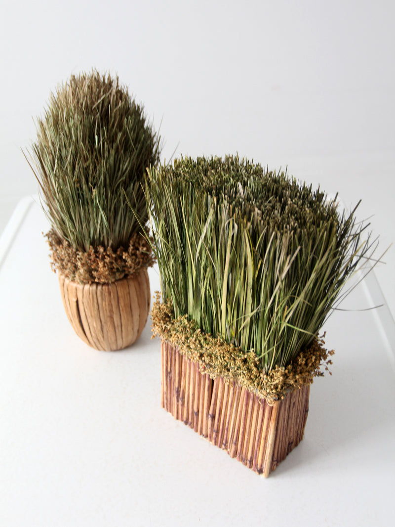 vintage decorative dried grass topiaries pair