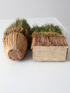 vintage decorative dried grass topiaries pair