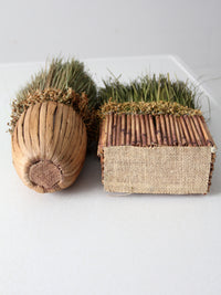 vintage decorative dried grass topiaries pair
