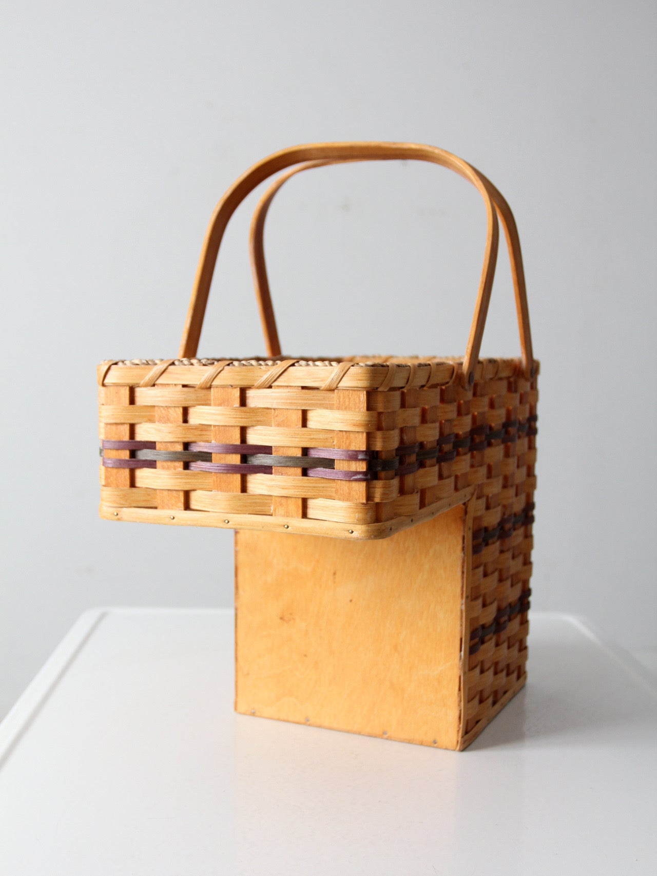 vintage splint weave stair basket