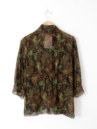 vintage Tuleh silk blouse abstract print sheer button down | size 8