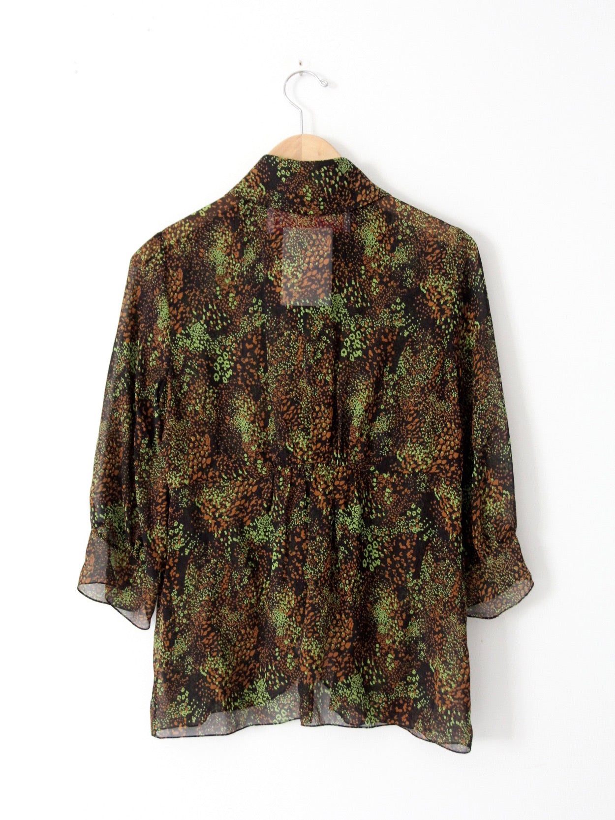 vintage Tuleh silk blouse abstract print sheer button down | size 8