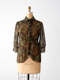 vintage Tuleh silk blouse abstract print sheer button down | size 8