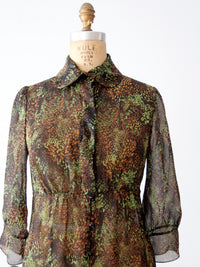 vintage Tuleh silk blouse abstract print sheer button down | size 8