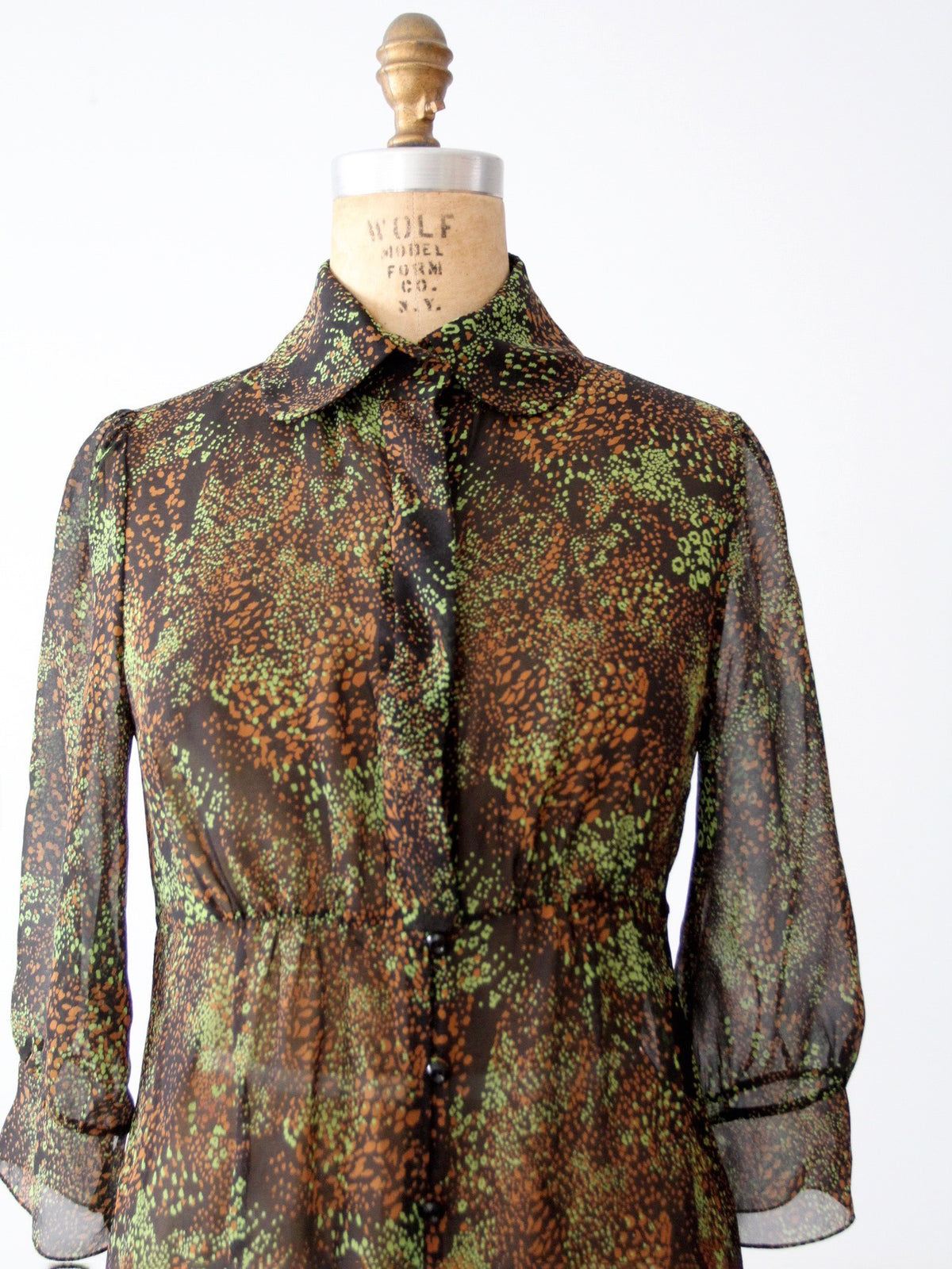 vintage Tuleh silk blouse abstract print sheer button down | size 8