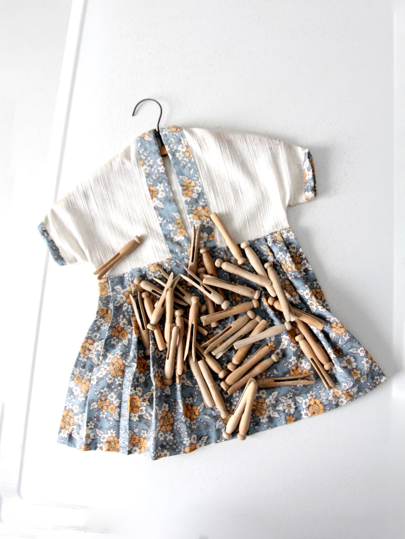 vintage wooden clothespins with storage bag