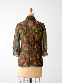 vintage Tuleh silk blouse abstract print sheer button down | size 8