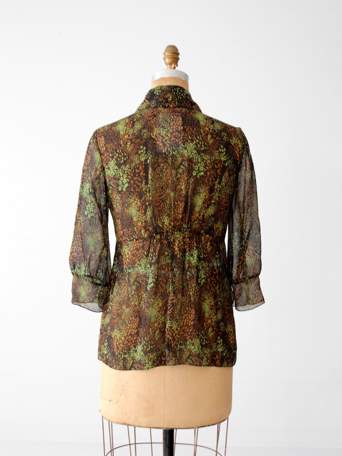 vintage Tuleh silk blouse abstract print sheer button down | size 8