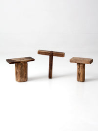 antique primitive milking stools collection set of 3
