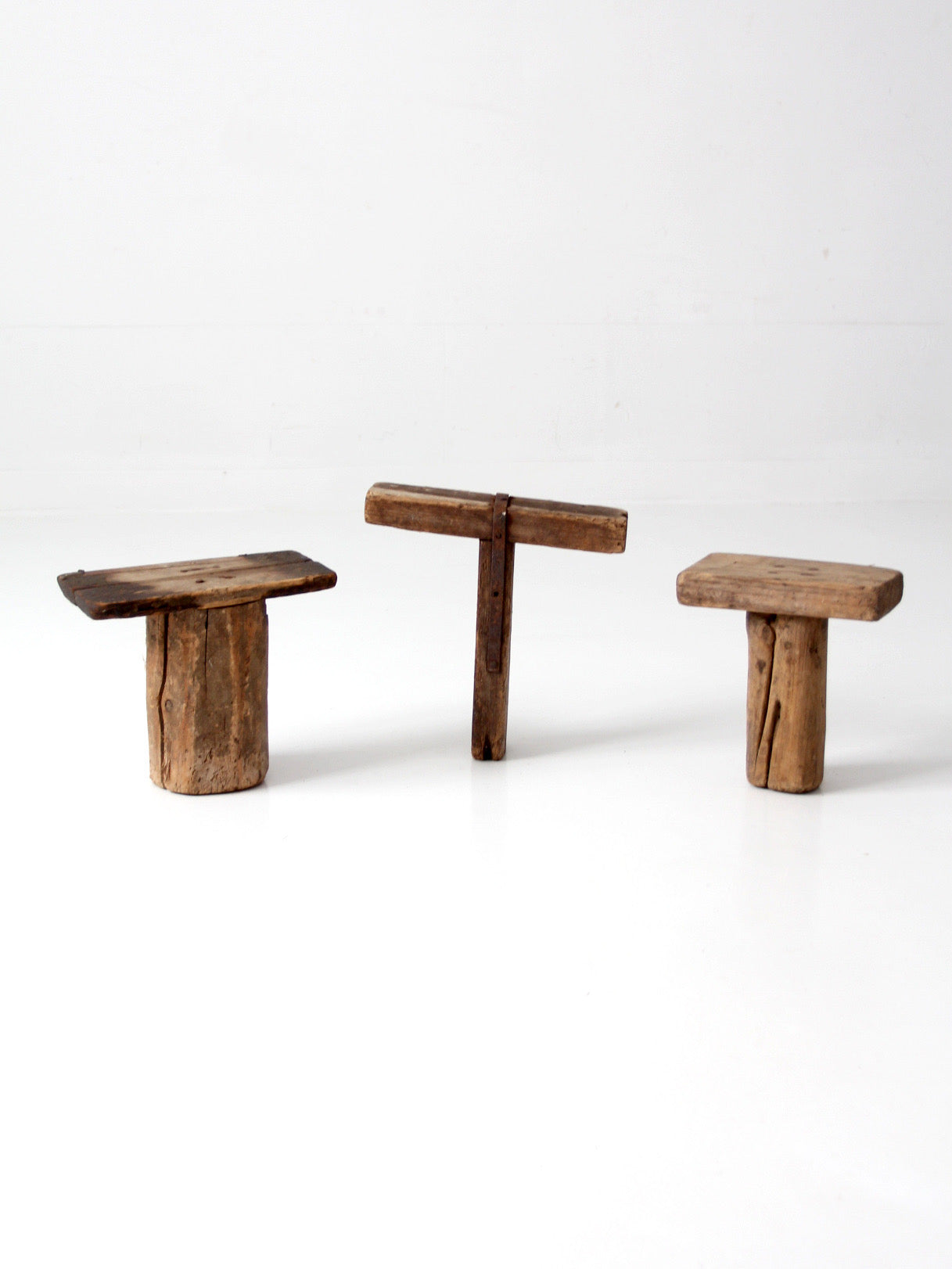 antique primitive milking stools collection set of 3