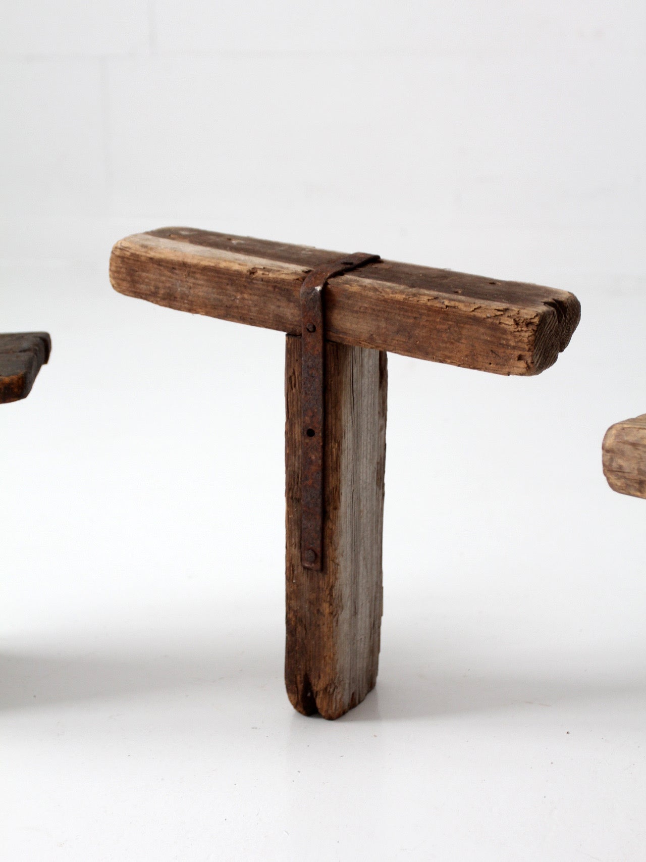 antique primitive milking stools collection set of 3