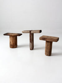 antique primitive milking stools collection set of 3