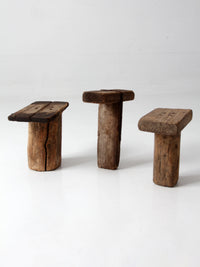antique primitive milking stools collection set of 3