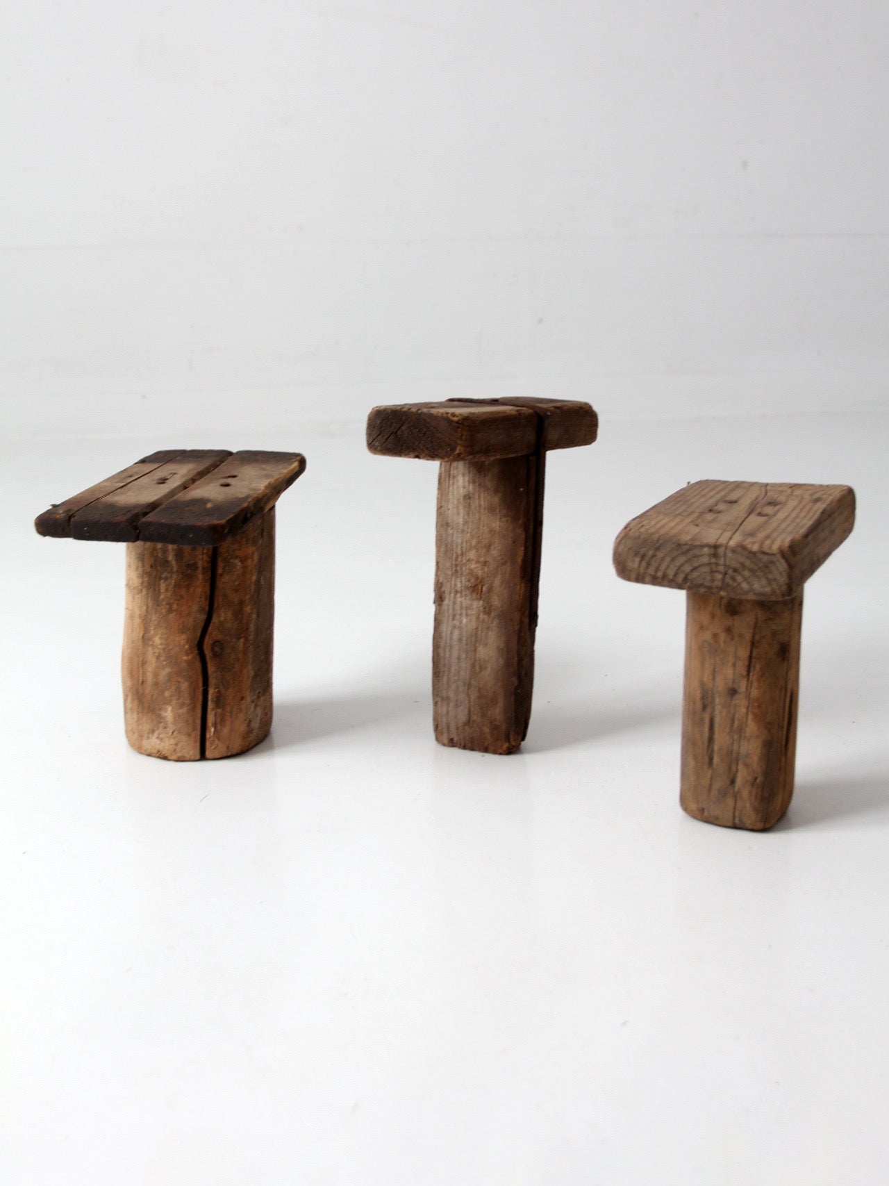 antique primitive milking stools collection set of 3