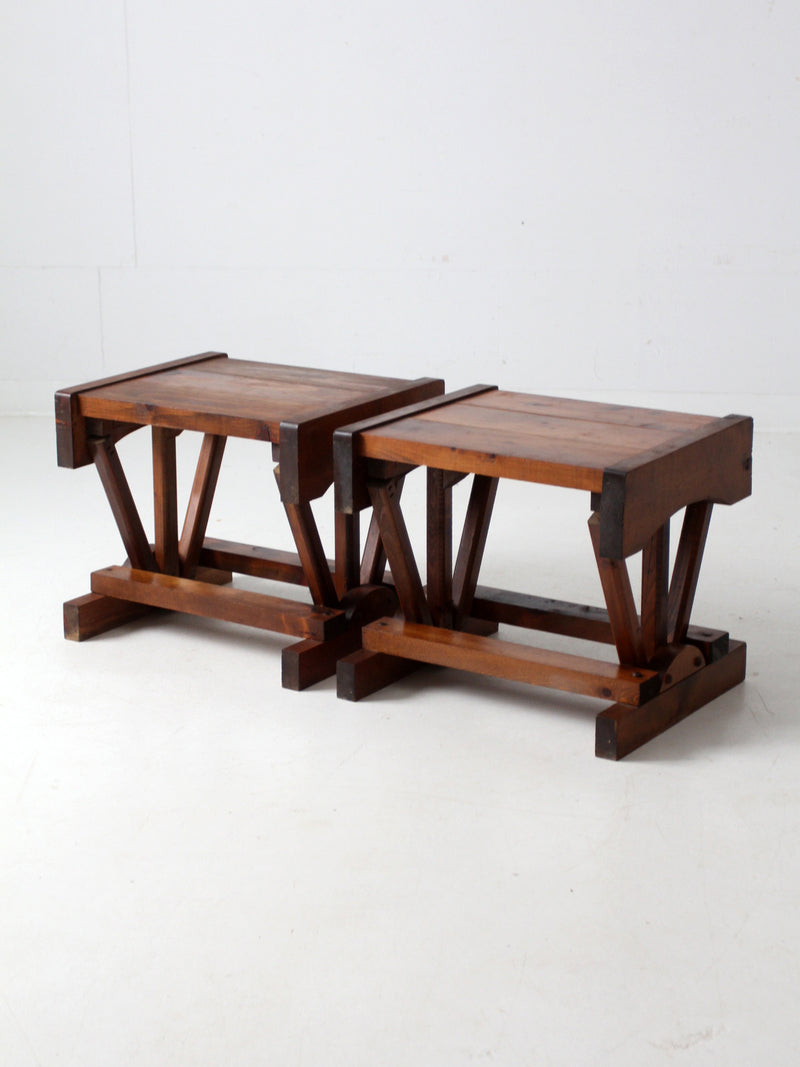mid century rustic pine end tables