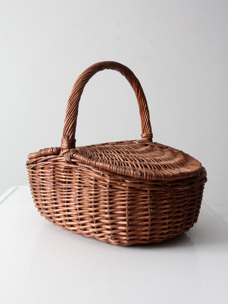 vintage wicker split-lid picnic basket