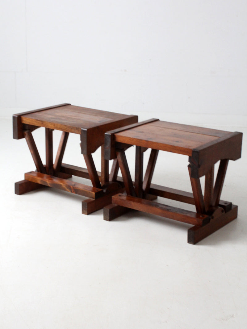 mid century rustic pine end tables