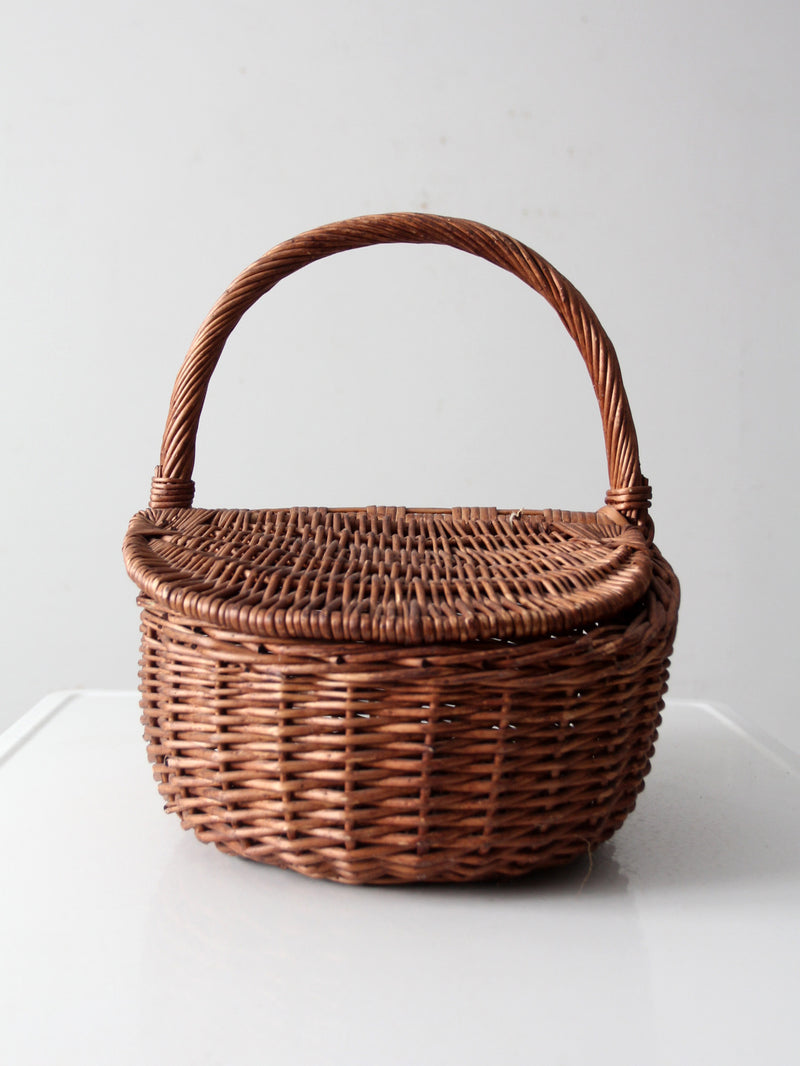 vintage wicker split-lid picnic basket