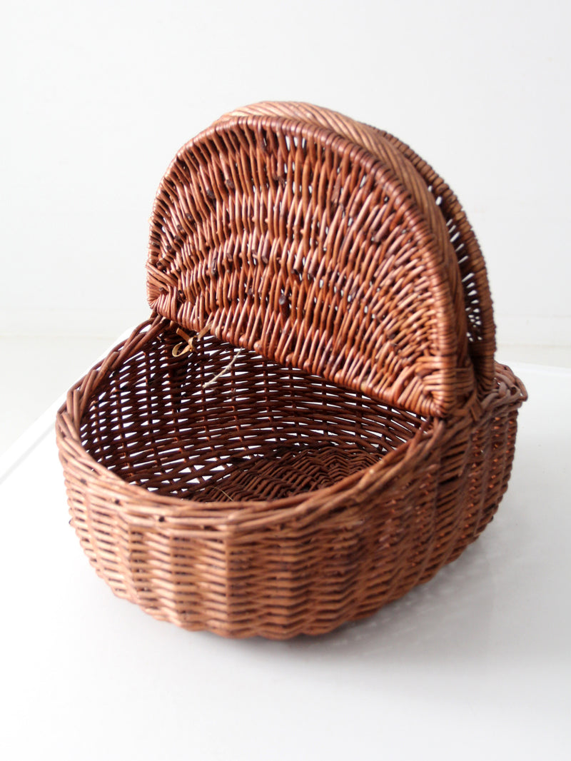 vintage wicker split-lid picnic basket