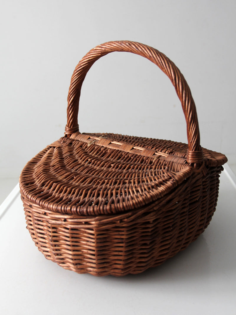 vintage wicker split-lid picnic basket