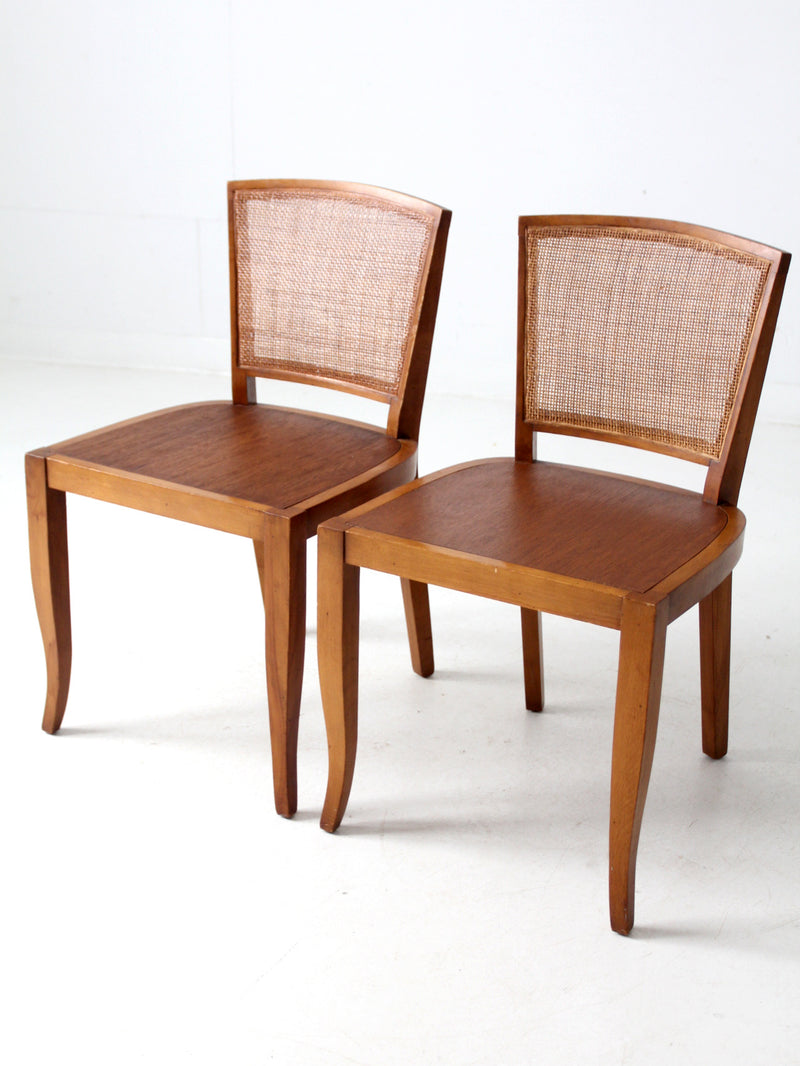 mid century cane back chairs pair