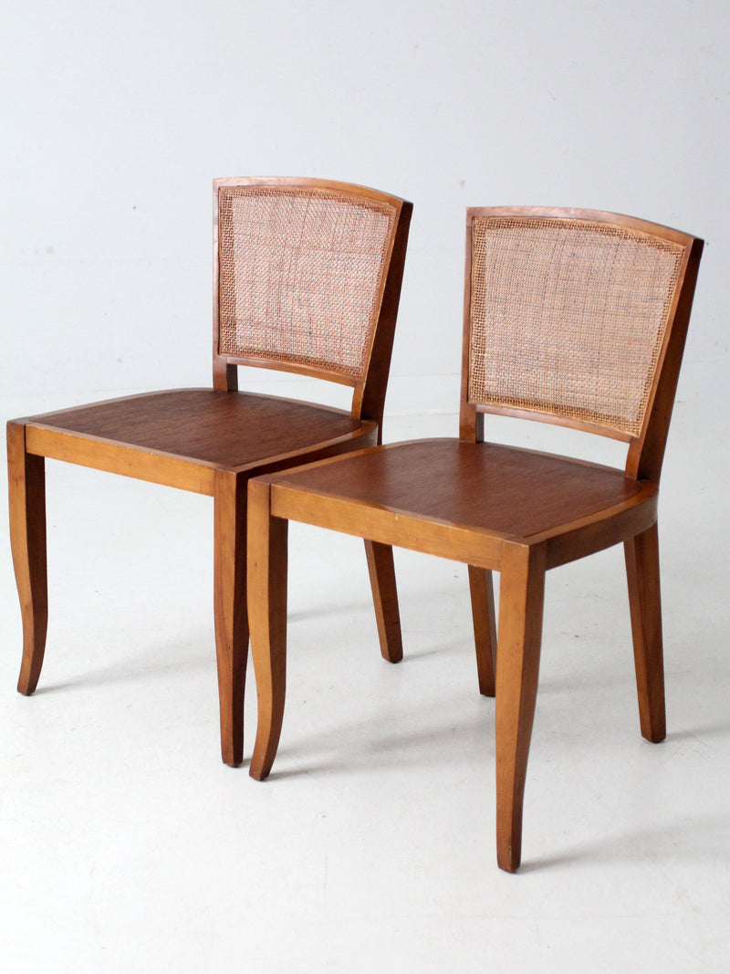 mid century cane back chairs pair