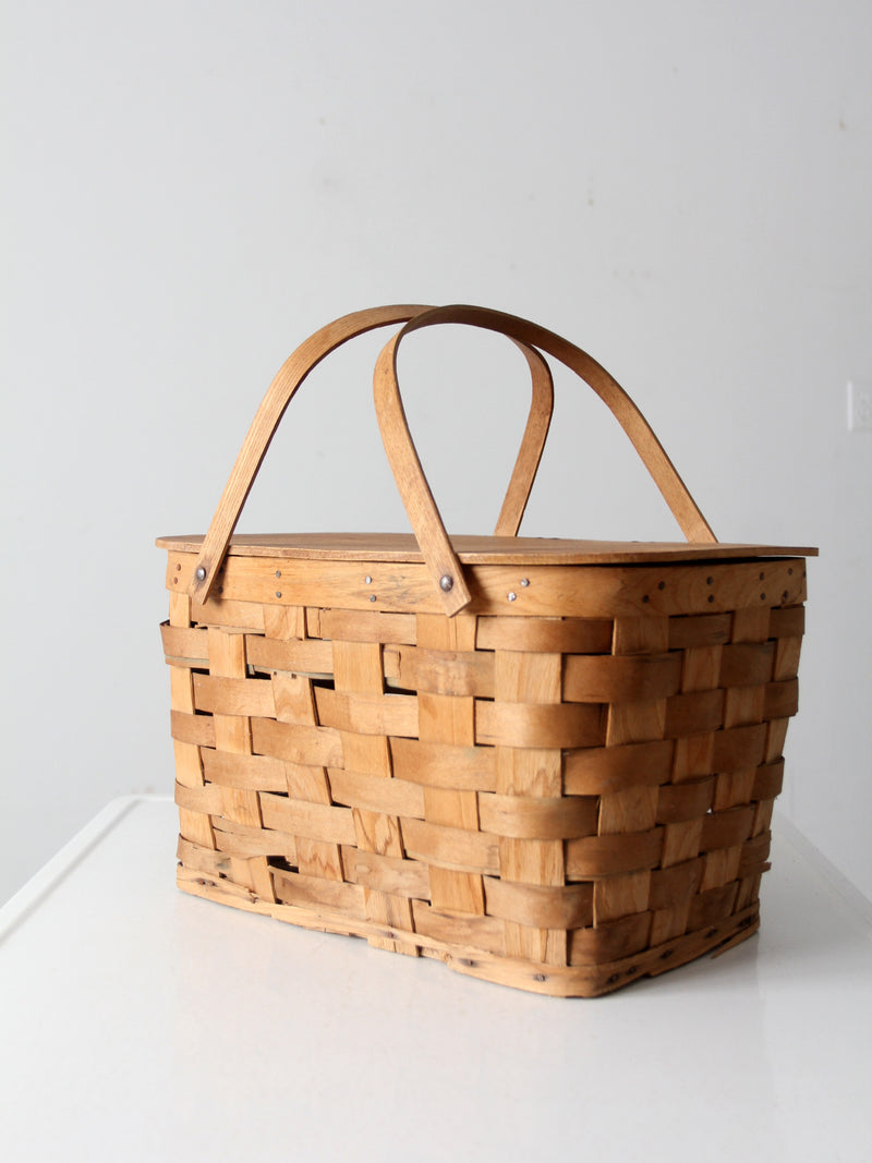 vintage splint weave picnic basket