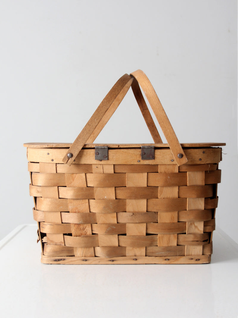 vintage splint weave picnic basket