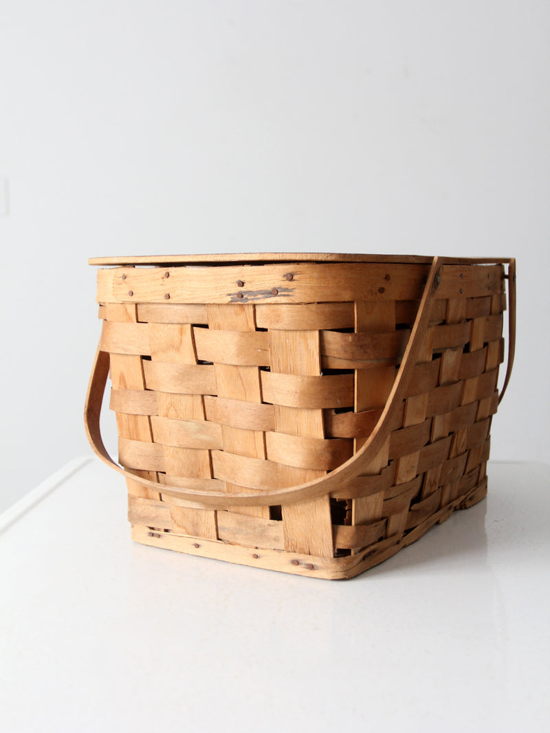 vintage splint weave picnic basket