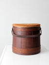 antique firkin sugar bucket with needlepoint lid