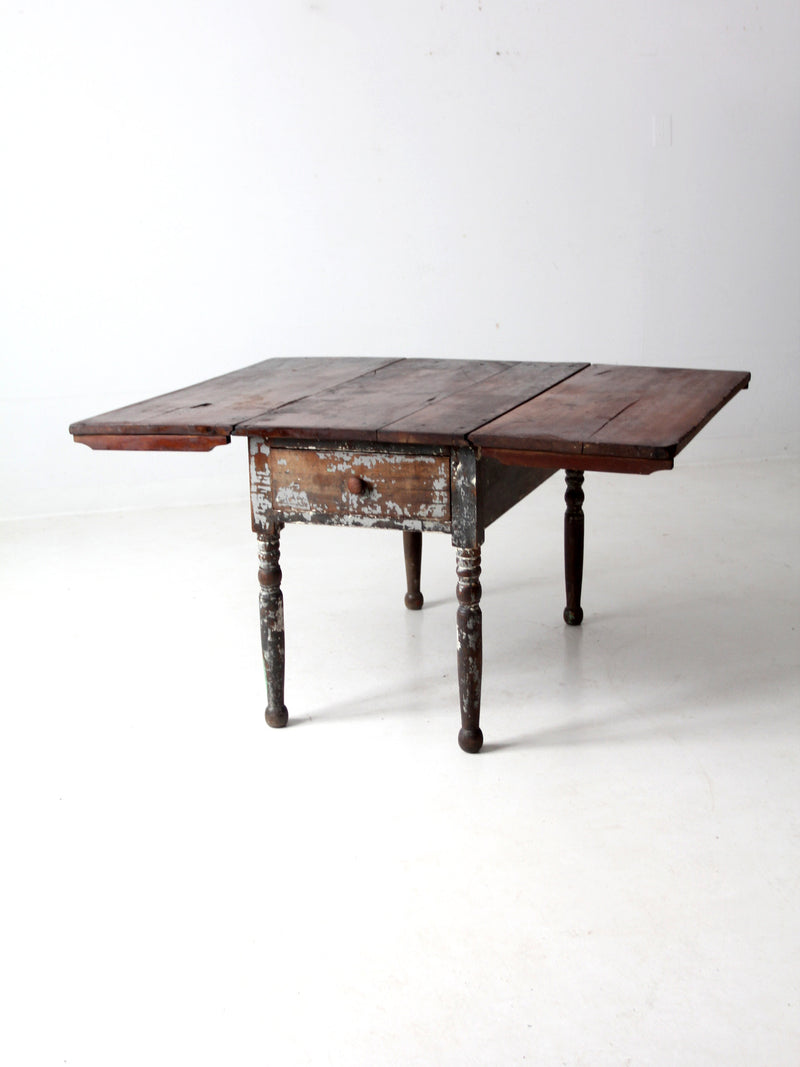 antique rustic drop leaf table with drawer