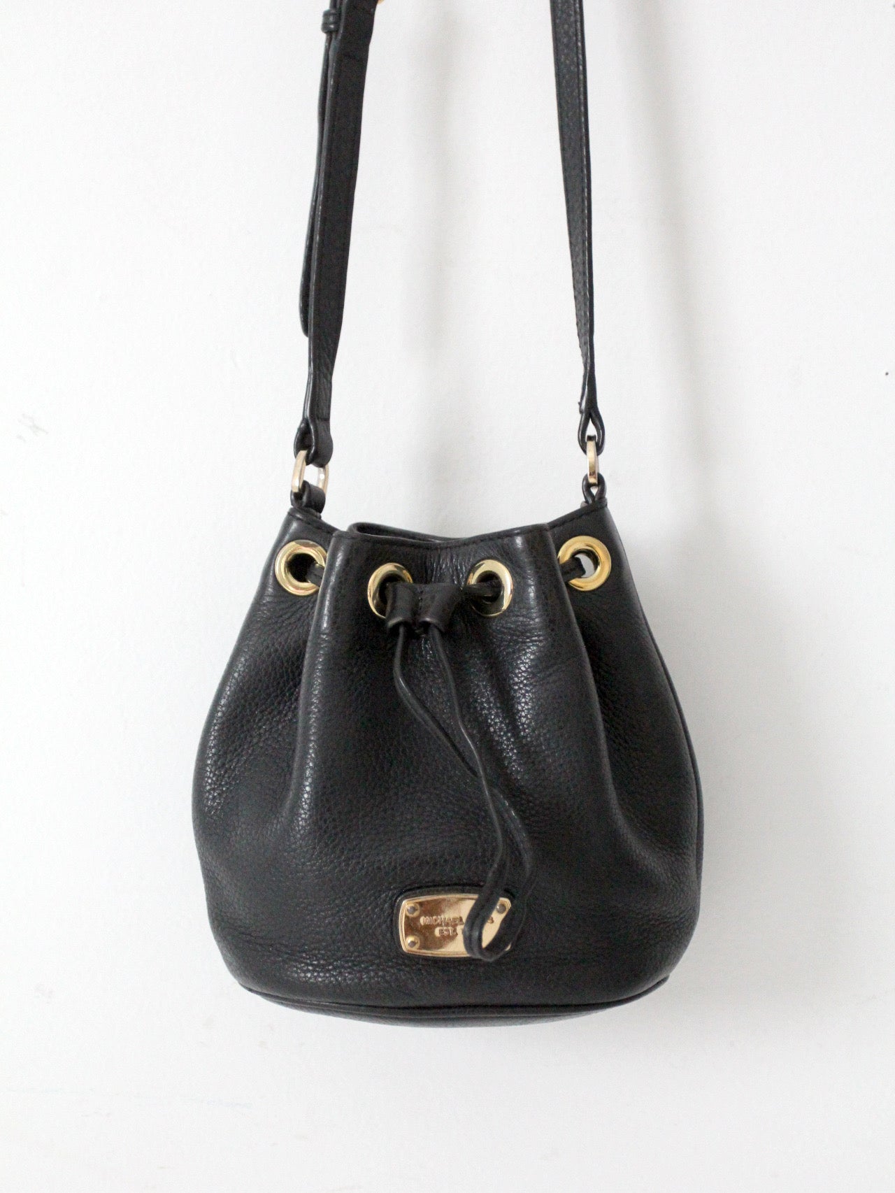 Michael Kors black pebbled leather bucket bag
