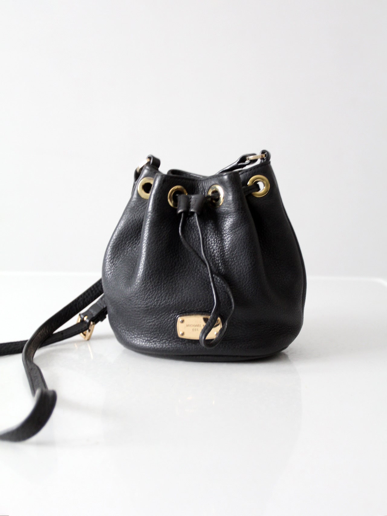 Michael Kors black pebbled leather bucket bag