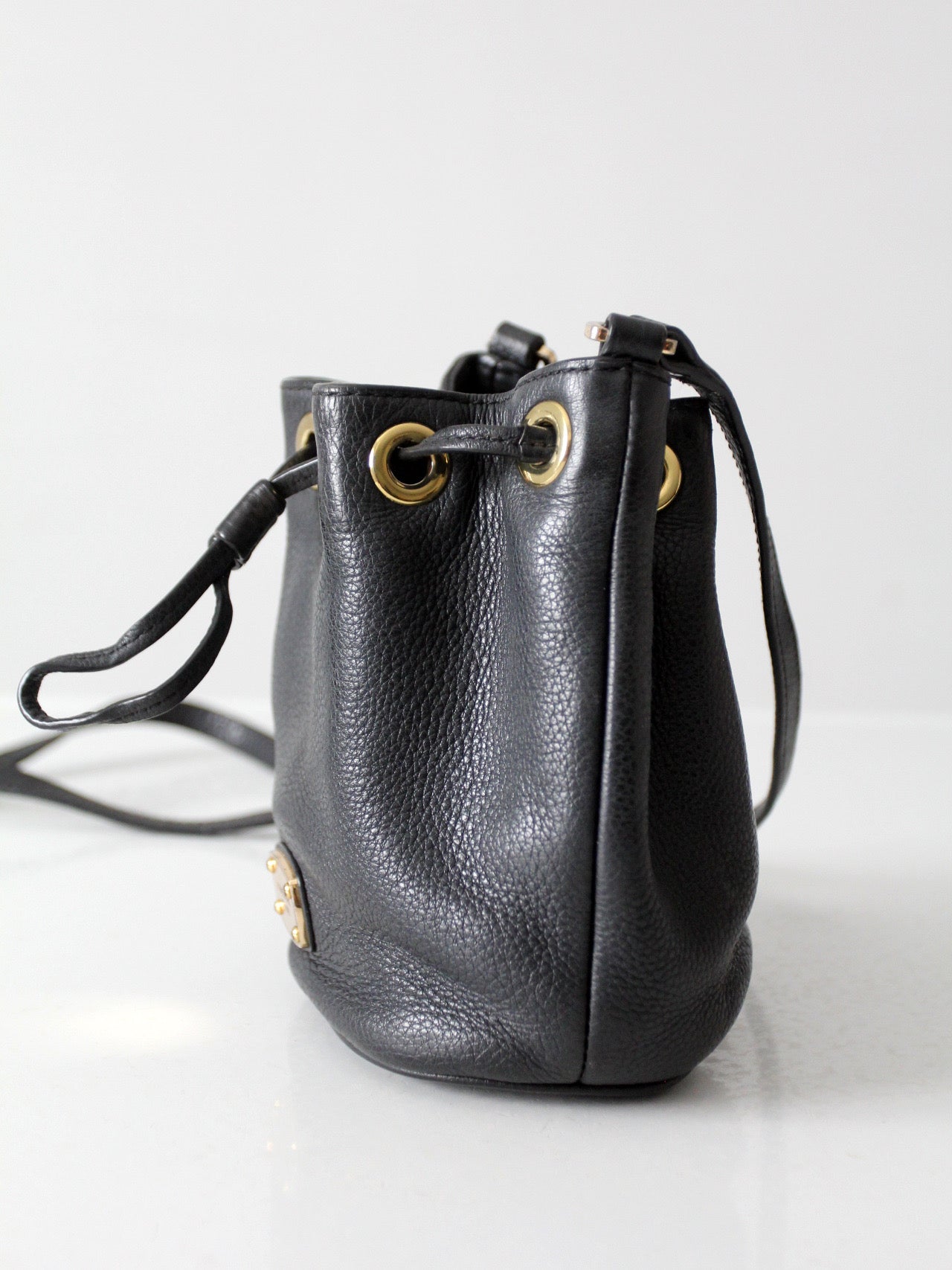 Michael Kors black pebbled leather bucket bag