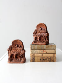 vintage Syroco covered wagon bookends pair