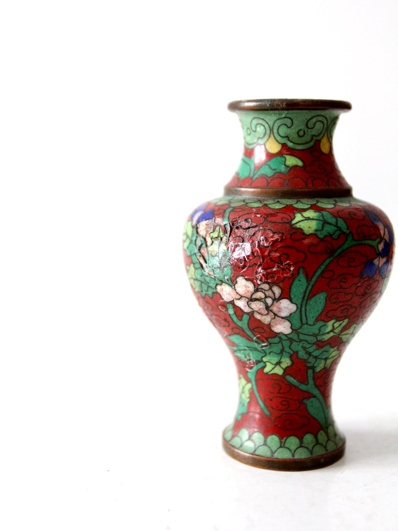 vintage Chinese cloisonné floral vase
