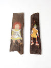 vintage rustic hand-painted wood plaques pair