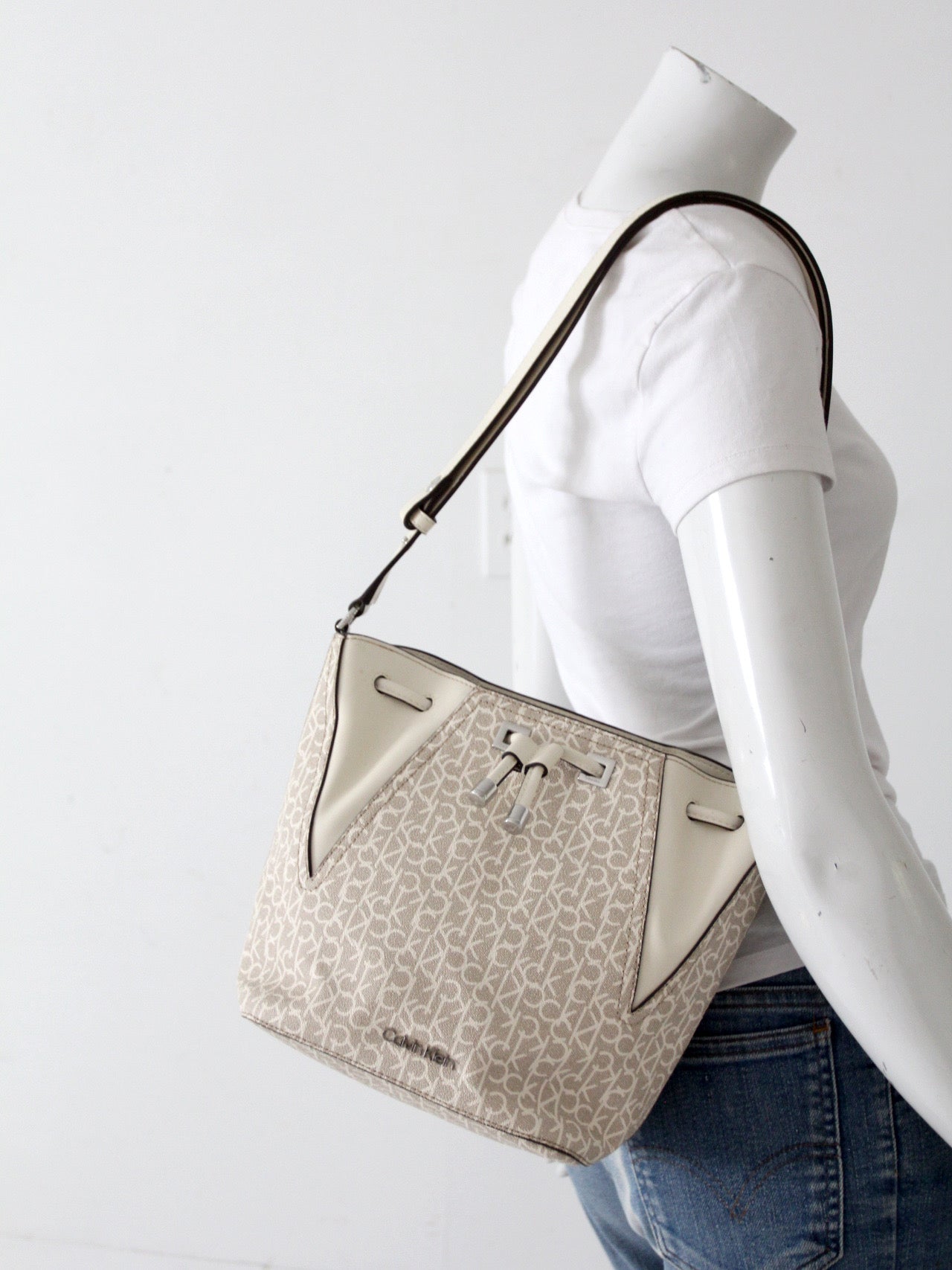 Calvin Klein monogram drawstring bucket bag