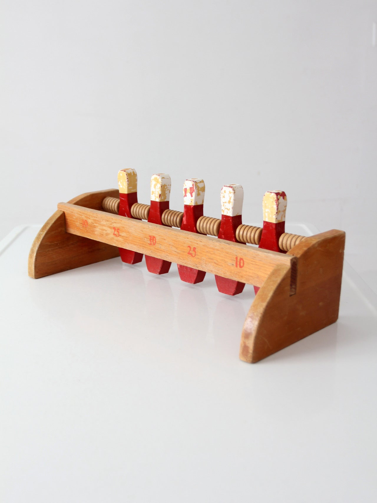 mid-century wooden tabletop bowling game