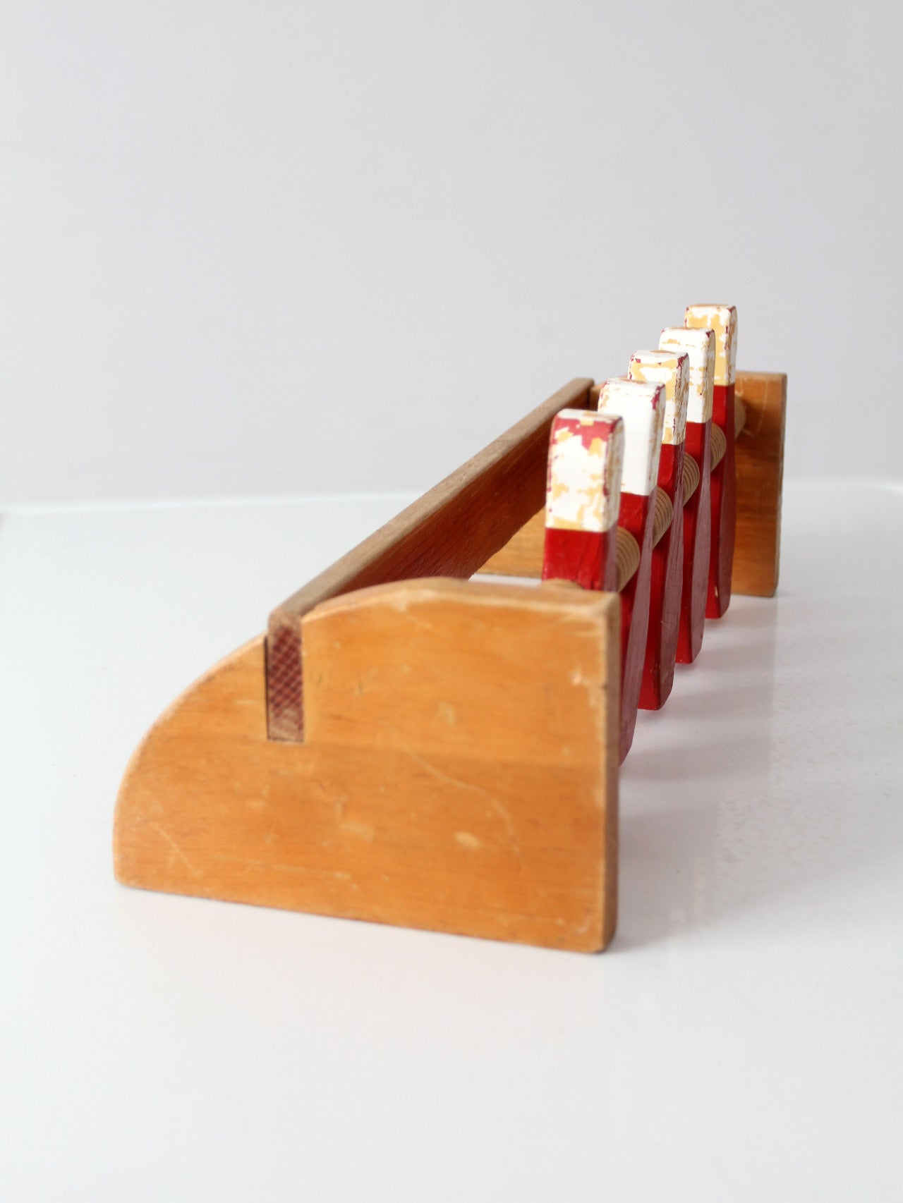 mid-century wooden tabletop bowling game
