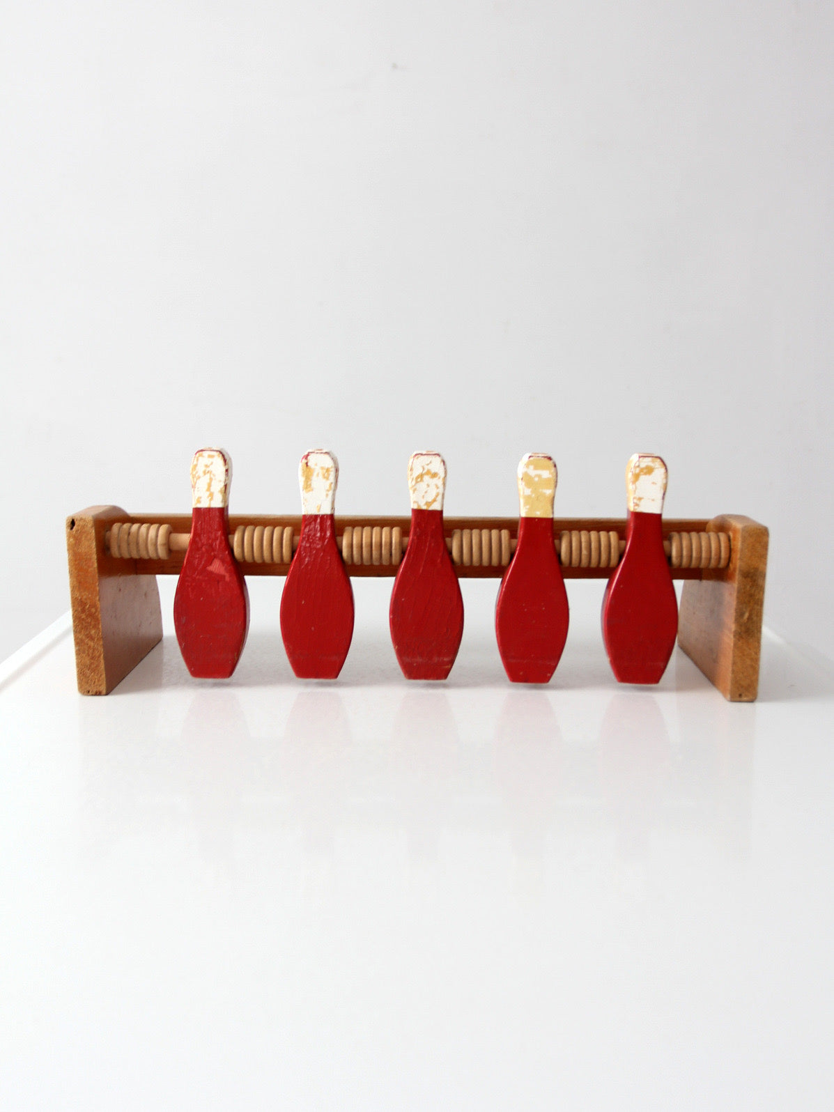 mid-century wooden tabletop bowling game