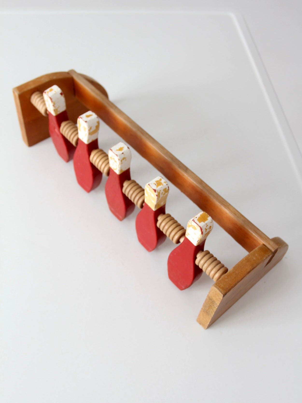 mid-century wooden tabletop bowling game